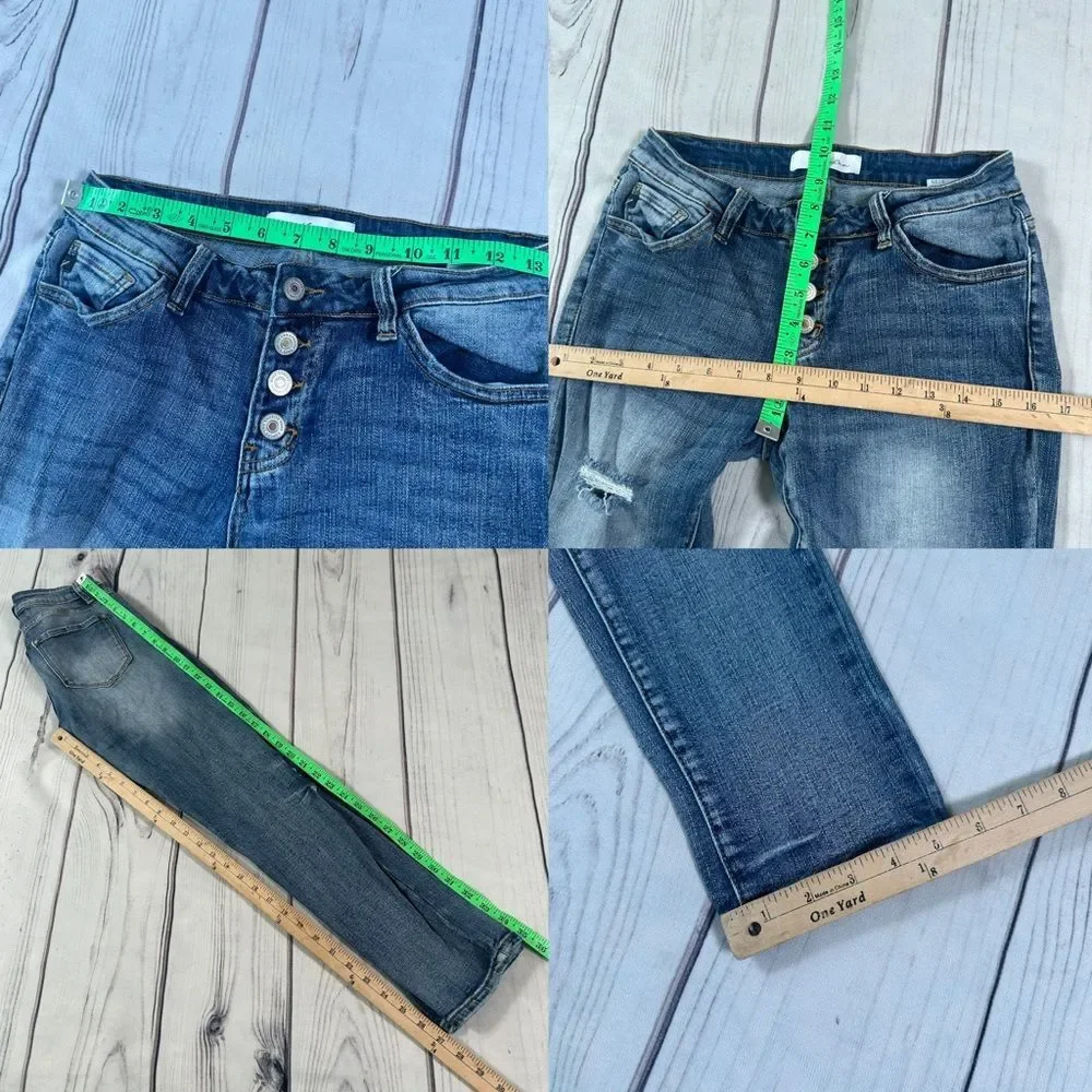Kancan Hi‎ Rise Skinny Exposed Button Fly Distressed Raw Hem Jeans-Sz 3 / 25